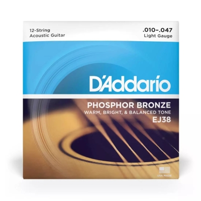 DAddario - EJ38 - cordes bronze phosphoreux 12-String Light 10-47
